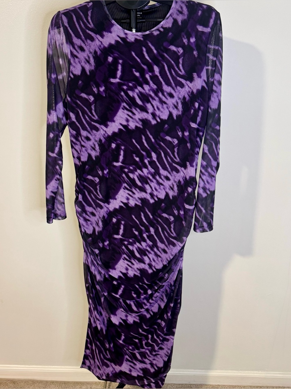 SHEIN Purple Patterned Long Sleeve Midi Dress